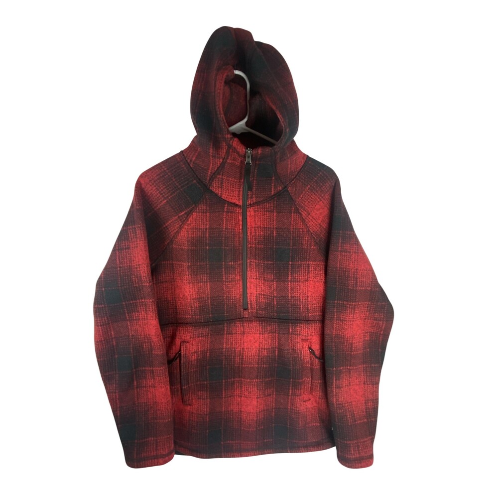 The North Face Hoodie Womens Large Red Plaid Fleece 1/2 Zip Hooded Crescent